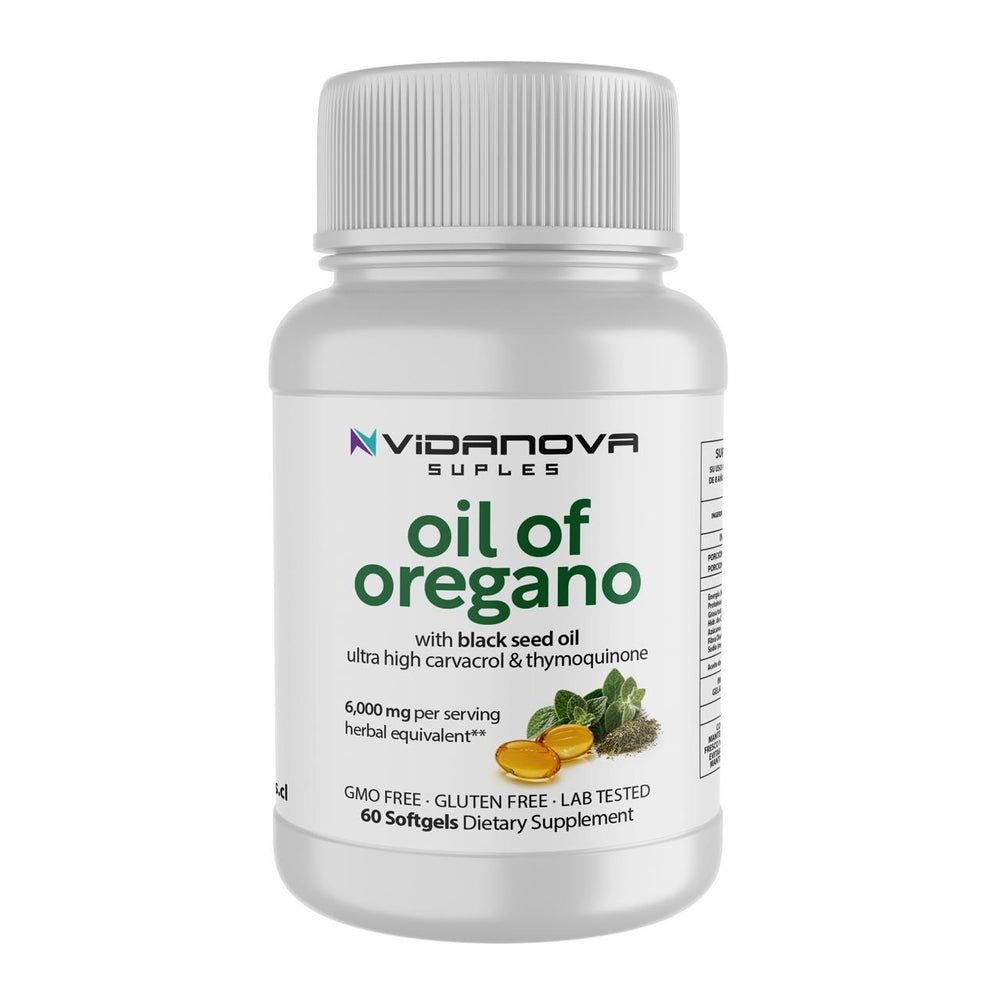 Aceite de Orégano + Black Seed Oil Vidanova · 60 Softgels